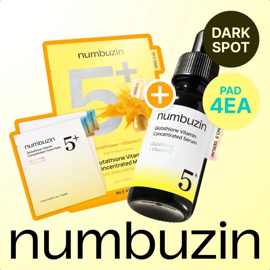 numbuzin No. 5+ Glutathione Vitamin Concentrated Serum 30ml Set (+Mask Sheet 1ea+Pad 2P*2ea) Gift Set
numbuzin No. 5+ Glutathione Vitamin Concentrated Serum 30ml Set (+Mask Sheet 1ea+Pad 2P*2ea) Gift Set