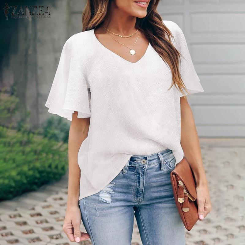ZANZEA Женская футболка с v-образным вырезом и коротким рукавом, летние свободные повседневные базовые футболки
ZANZEA Женская футболка с v-образным вырезом и коротким рукавом, летние свободные повседневные базовые футболки