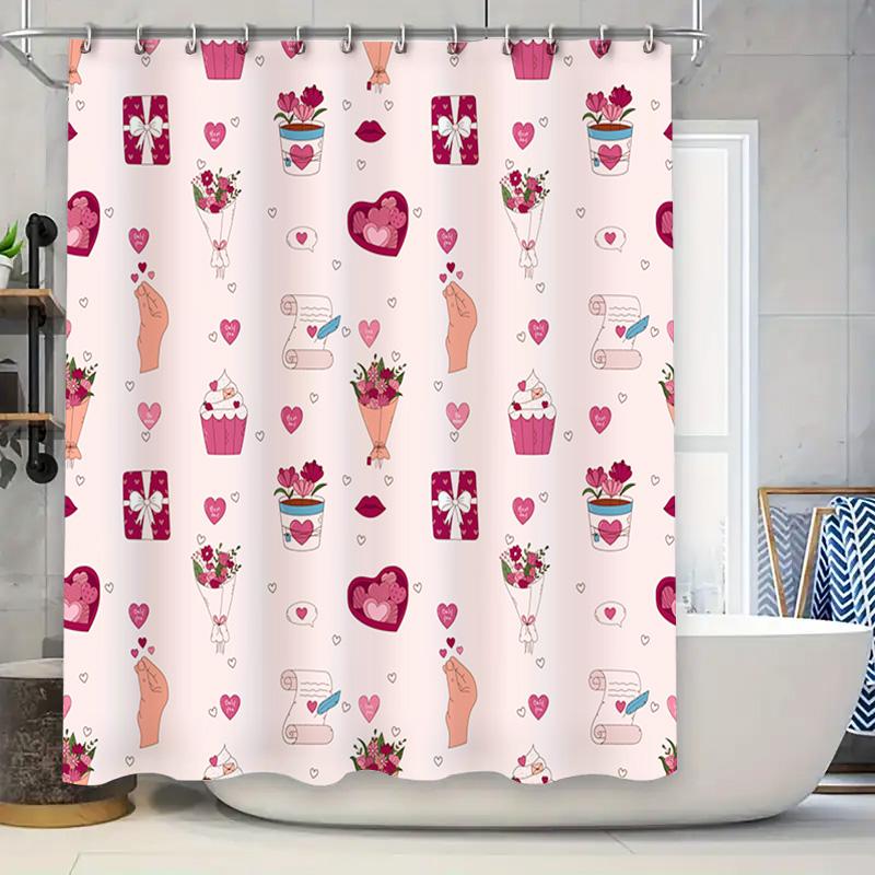 Pink Floral Pattern Shower Curtain, Romantic Decor For Bathroom, Flower Cupcakes Love Heart Design Perfect Gift For Valentine S W60H190(CM)-1 Pcs
Pink Floral Pattern Shower Curtain, Romantic Decor For Bathroom, Flower Cupcakes Love Heart Design Perfect Gift For Valentine S W60H190(CM)-1 Pcs