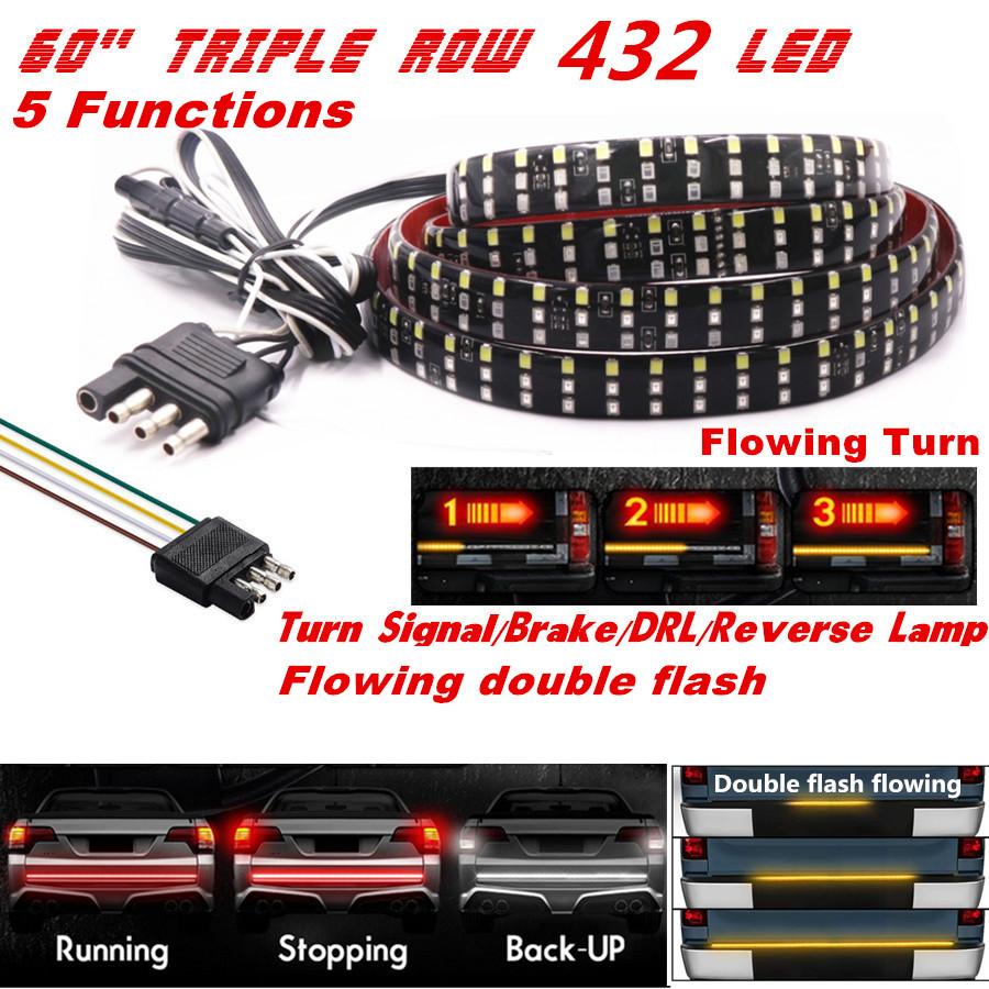 60 Triple Row LED Tailgate Light Bar with Amber Turn Signal/Double Flash, Red Brake/Running, White Reverse Lights - Weatherproof
60 Triple Row LED Tailgate Light Bar with Amber Turn Signal/Double Flash, Red Brake/Running, White Reverse Lights - Weatherproof