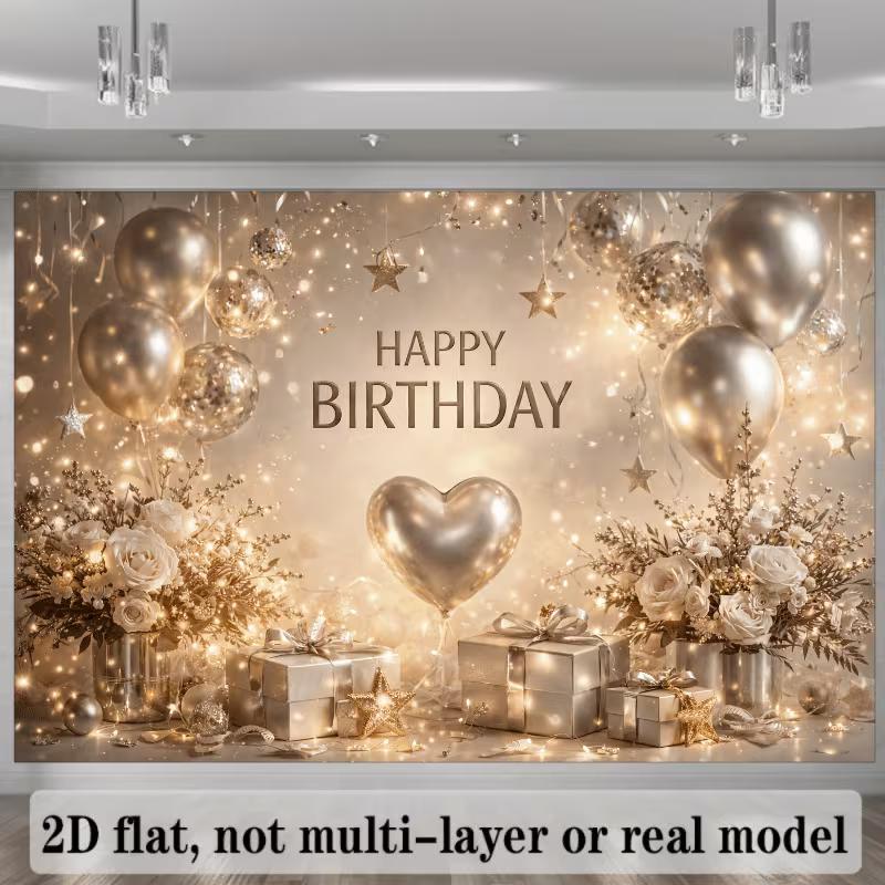2D Champagne Gold Happy Birthday Backdrop with Balloons & Flowers 47.2x31.5inch/120*80cm
2D Champagne Gold Happy Birthday Backdrop with Balloons & Flowers 47.2x31.5inch/120*80cm