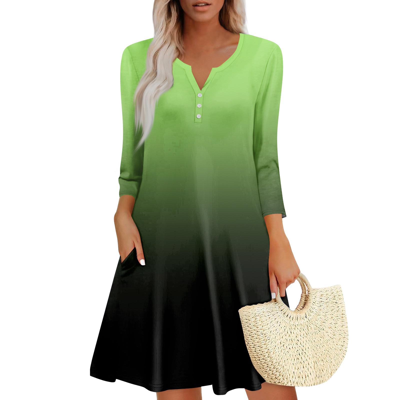 Женское летнее повседневное платье на пуговицах с V-образным вырезом, градиентным принтом и карманами XXL зелёный
Женское летнее повседневное платье на пуговицах с V-образным вырезом, градиентным принтом и карманами XXL зелёный