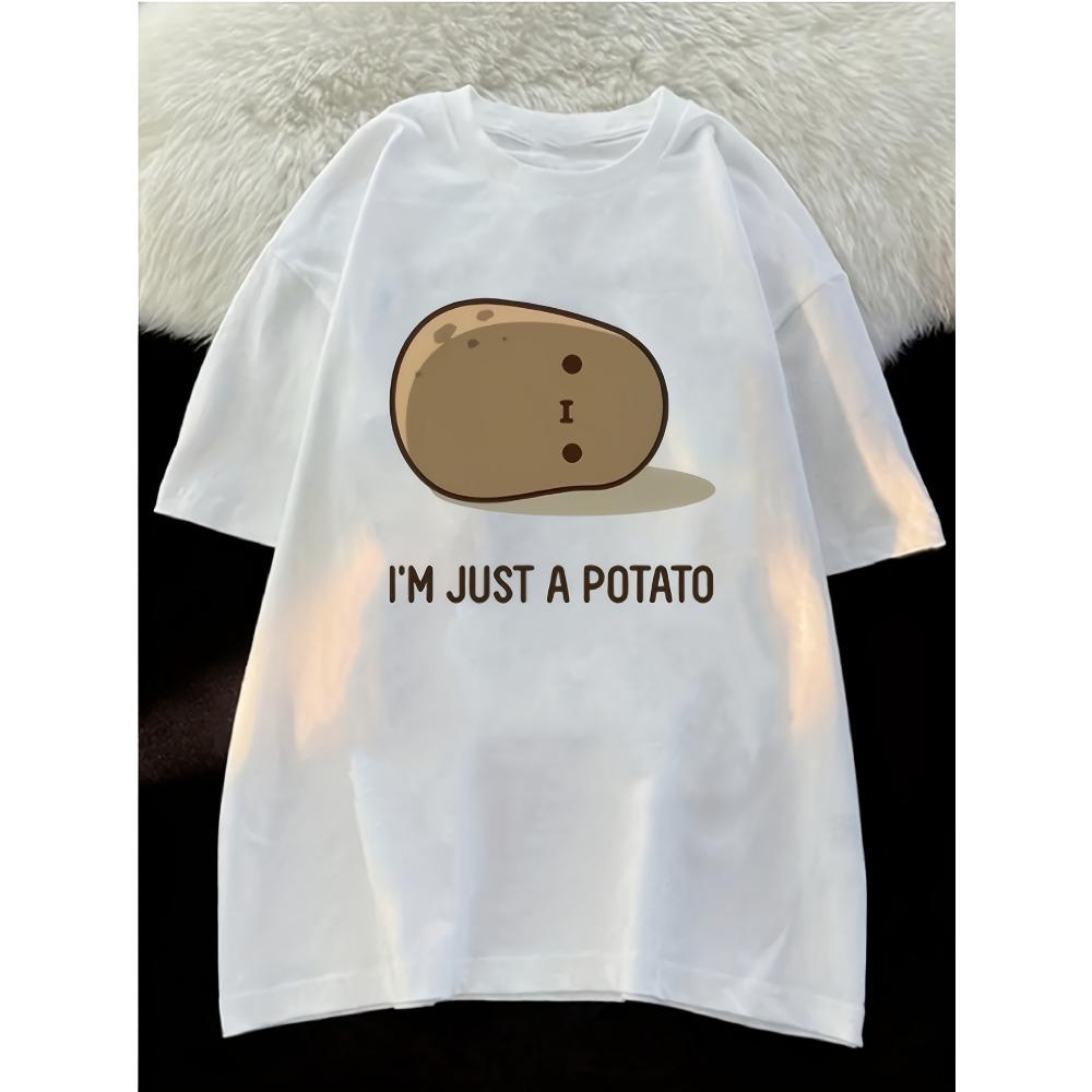 Women Casual T-Shirt with I m Just A Potato Cartoon Design Harajuku Short Sleeve Clothing Street Tops Clothes 3XL
Women Casual T-Shirt with I m Just A Potato Cartoon Design Harajuku Short Sleeve Clothing Street Tops Clothes 3XL