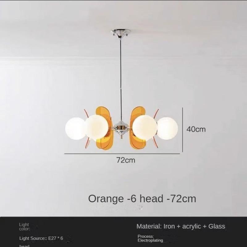 Круглая люстра Magic Beans Подвесная лампа Креативная винтажная стеклянная лампа Столовая Домашняя кухня Островное освещение 6 headlights оранжевый