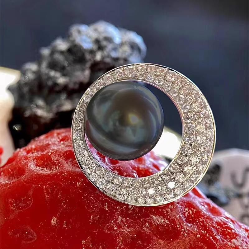 Солнце и луна яркие, искусственное таитянское серое жемчужное кольцо Aurora, женская легкая роскошь и ощущение высокого класса, полное бриллиантов opening adjustable