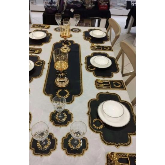 Başak Black Gold Placemat Набір доріжок із 19 предметів на 6 осіб Шкіряний набір для презентацій їжі Вишитий/шкіряний набір для презентацій, набір скатертин
Başak Black Gold Placemat Набір доріжок із 19 предметів на 6 осіб Шкіряний набір для презентацій їжі Вишитий/шкіряний набір для презентацій, набір скатертин