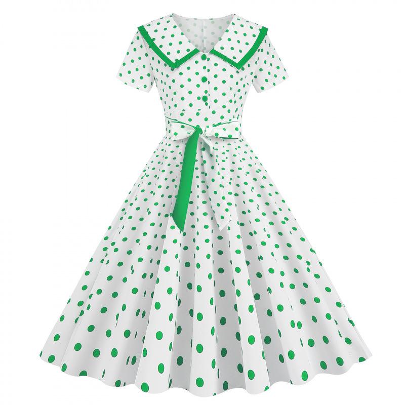 New lapel retro polka dot repair and thin printing retro pendulum dress with belt XXL
New lapel retro polka dot repair and thin printing retro pendulum dress with belt XXL