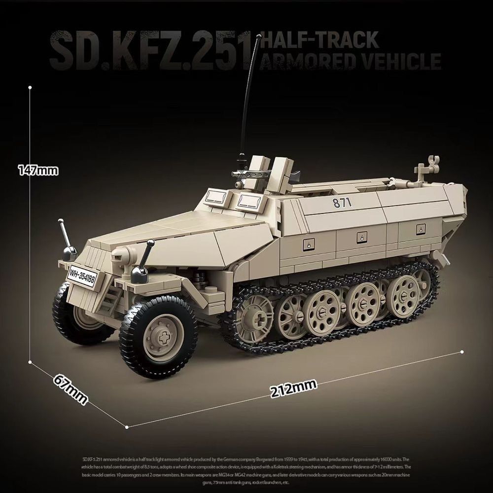 Full crown 100319 German-made Sd.Kfz.251 half-tracked armored vehicle tank children s intelligence assembly building toy
Full crown 100319 German-made Sd.Kfz.251 half-tracked armored vehicle tank children s intelligence assembly building toy