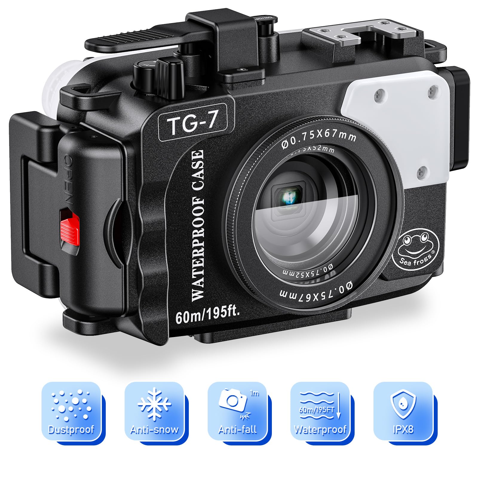 Sea frogs Подводный бокс для камеры Olympus Водонепроницаемый кейс с 52мм 67мм Двойной оптоволоконный датчик протечки Нержавеющая монтажная пластина 60м/195фт TG-7 - & чёрный
Sea frogs Подводный бокс для камеры Olympus Водонепроницаемый кейс с 52мм 67мм Двойной оптоволоконный датчик протечки Нержавеющая монтажная пластина 60м/195фт TG-7 - & чёрный