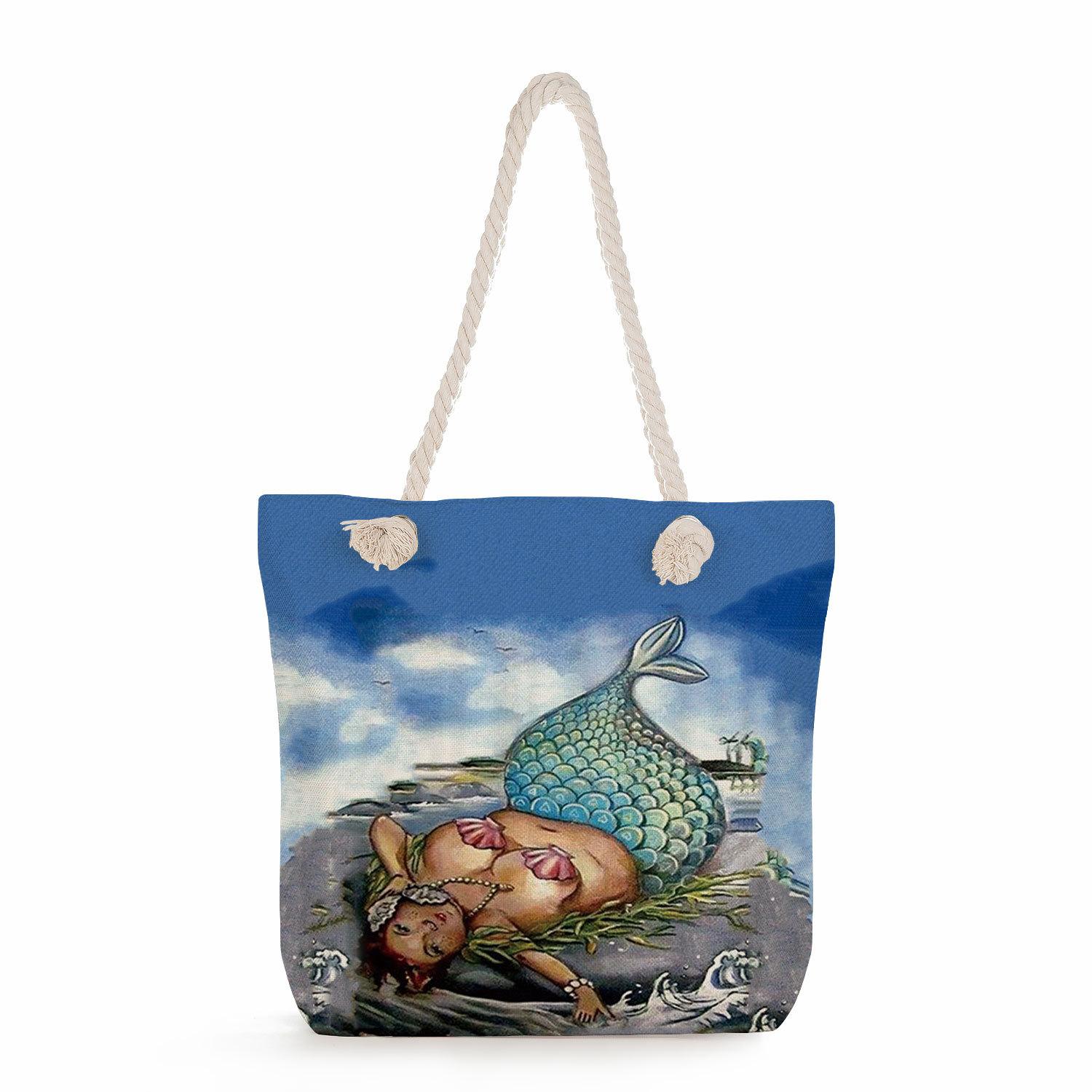 Mermaid print thick rope single-shoulder beach bag 7292 KTB
Mermaid print thick rope single-shoulder beach bag 7292 KTB