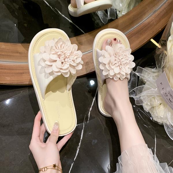 Модная обувь Тапочки Плоские Шлепанцы с цветком Модные шлепанцы Женские Мягкая резина Люкс 2025 Цветочная обувь Тапочки Плоские Цветок Люкс Шлепанцы 35