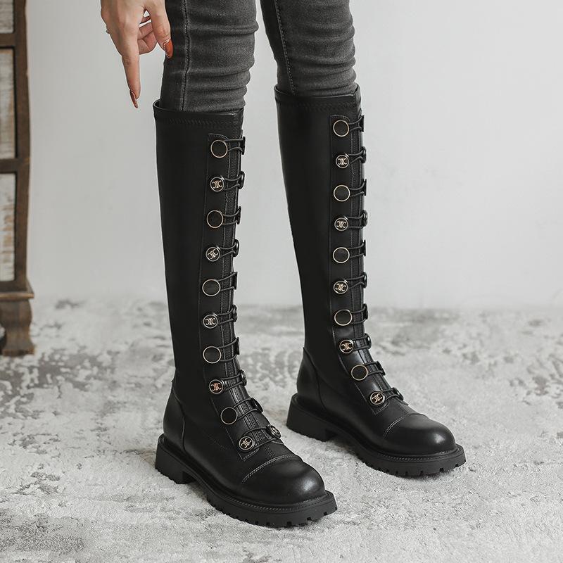 Женская обувь, весенние женские ботинки, осенние модные черные готические ботинки, женские армейские ботинки до середины икры в стиле панк