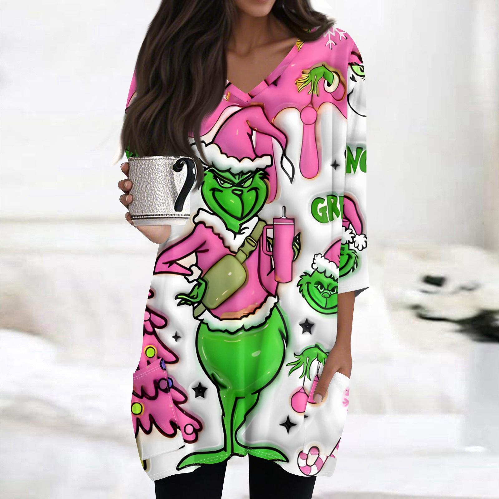 Женские топы с V-образным вырезом и рукавом 3/4, повседневные блузки средней длины, модные туники с рождественским принтом и карманами L зелёный
Женские топы с V-образным вырезом и рукавом 3/4, повседневные блузки средней длины, модные туники с рождественским принтом и карманами L зелёный