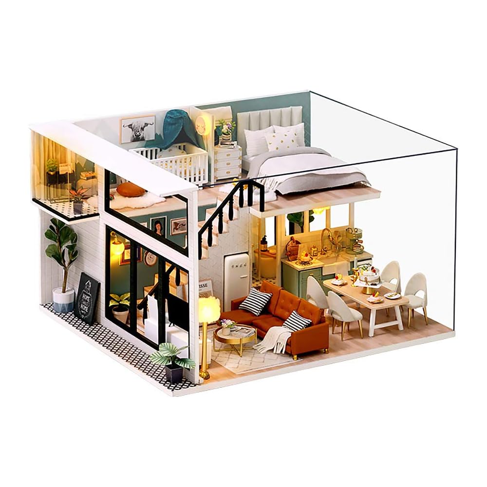 Moin Moin Dollhouse Miniature DIY Kit Two-Story Model Chic Cafe Style 1/24 Scale with LED Light and Acrylic Case
Moin Moin Dollhouse Miniature DIY Kit Two-Story Model Chic Cafe Style 1/24 Scale with LED Light and Acrylic Case