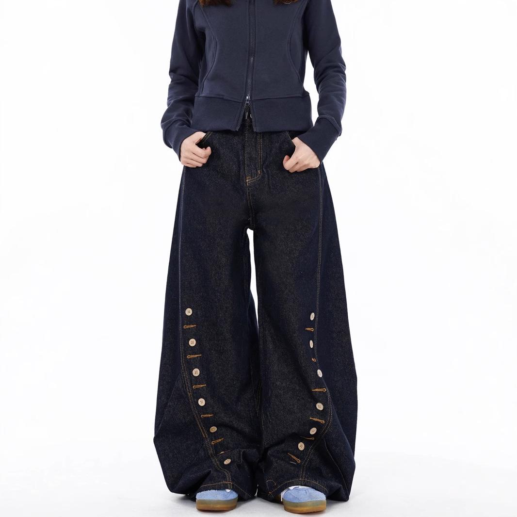 American Wide-Leg Scimitar Button Jeans - Casual Floor-Length, Multi-Button Design Small
American Wide-Leg Scimitar Button Jeans - Casual Floor-Length, Multi-Button Design Small