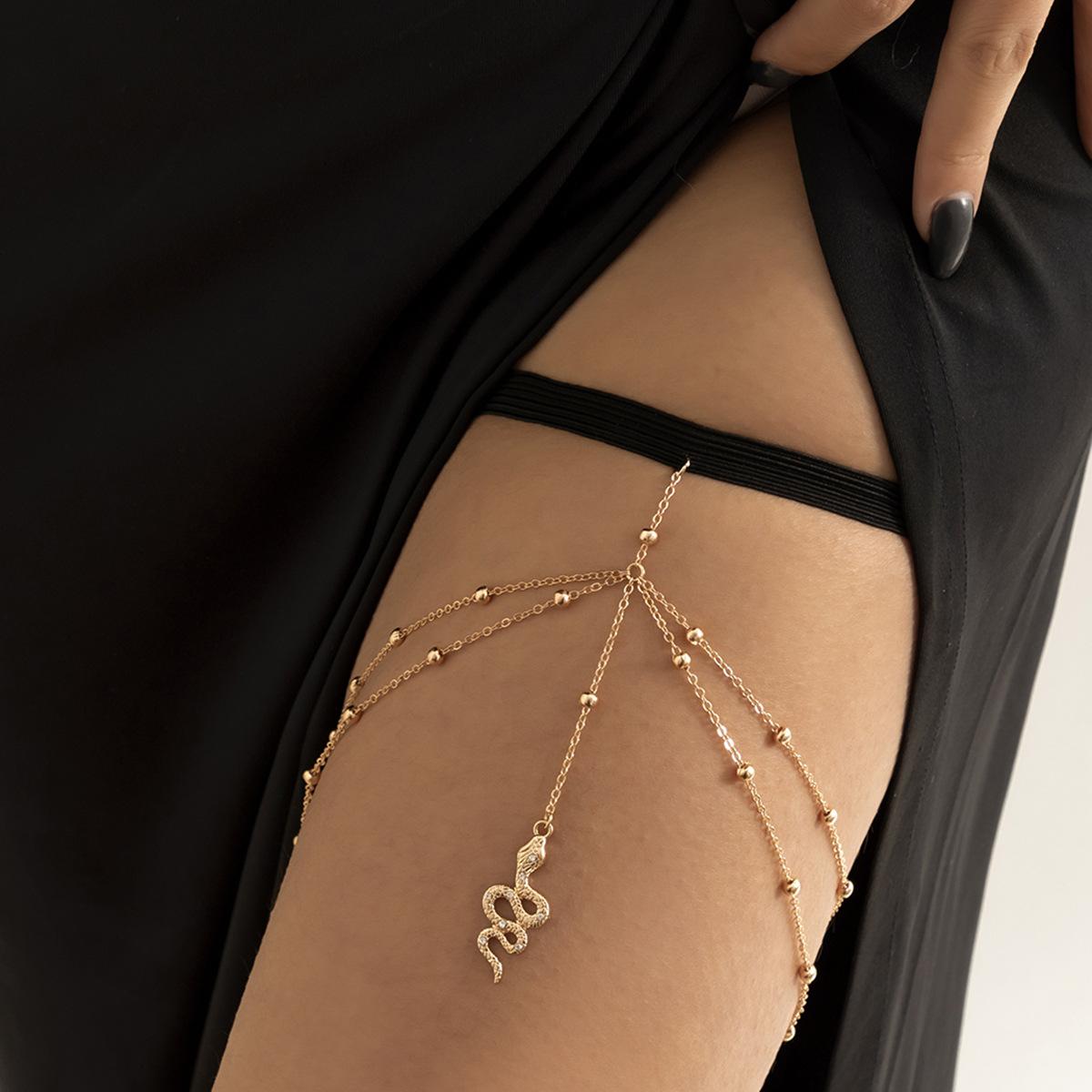 Accessories, sexy elastic double-layer round bead chain body chain, metal snake pendant fringed thigh chain
Accessories, sexy elastic double-layer round bead chain body chain, metal snake pendant fringed thigh chain