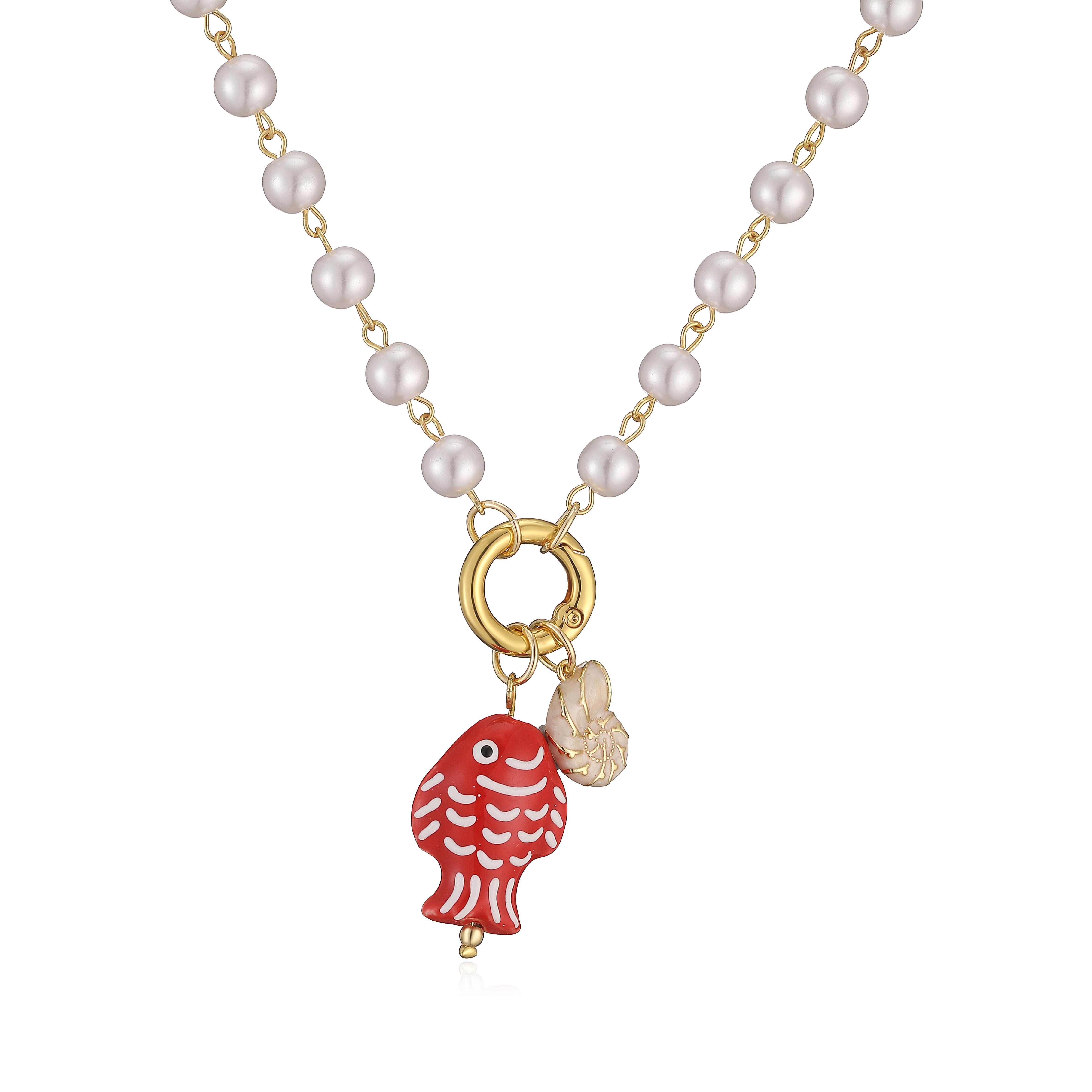 18K Gold Plated Brass Colorful Ceramic Fish Pendant Necklace with Enamel Conch Charm Ocean Vacation Zircon for Women Gift 56cm красный
18K Gold Plated Brass Colorful Ceramic Fish Pendant Necklace with Enamel Conch Charm Ocean Vacation Zircon for Women Gift 56cm красный