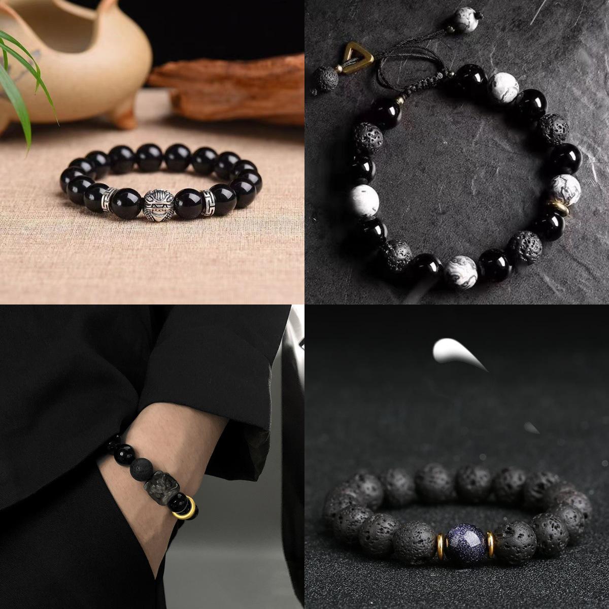 Set of Four: Popular Black Lion Dance Beaded Bracelets - Fashionable and Unique Dark Niche Design 
Set of Four: Popular Black Lion Dance Beaded Bracelets - Fashionable and Unique Dark Niche Design