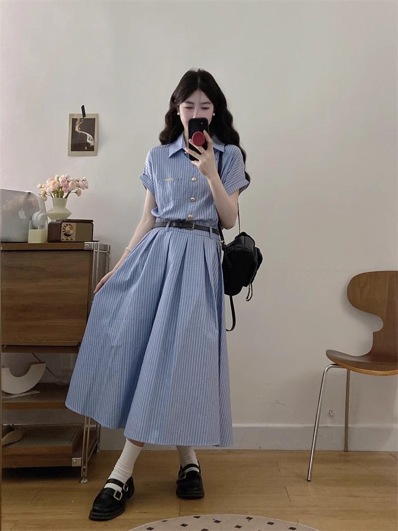 New French high-end blue striped shirt dress children s summer temperament waist polo dress XL синій
New French high-end blue striped shirt dress children s summer temperament waist polo dress XL синій