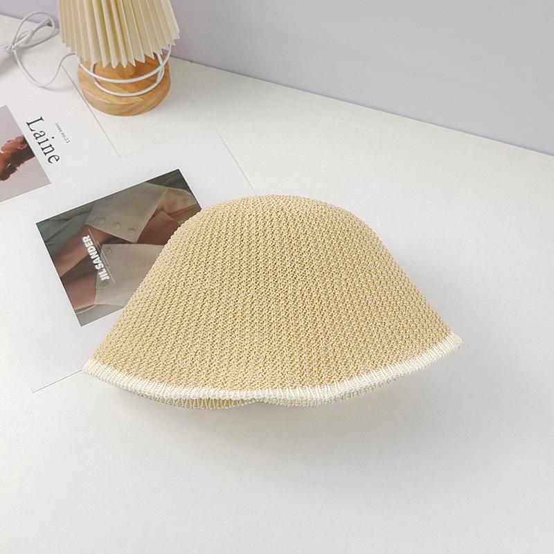 Шляпа женская летняя вязаная ажурная дышащая шляпа-ведро милая универсальная солнцезащитная для лица маленькая складная шляпа-ведро One Size