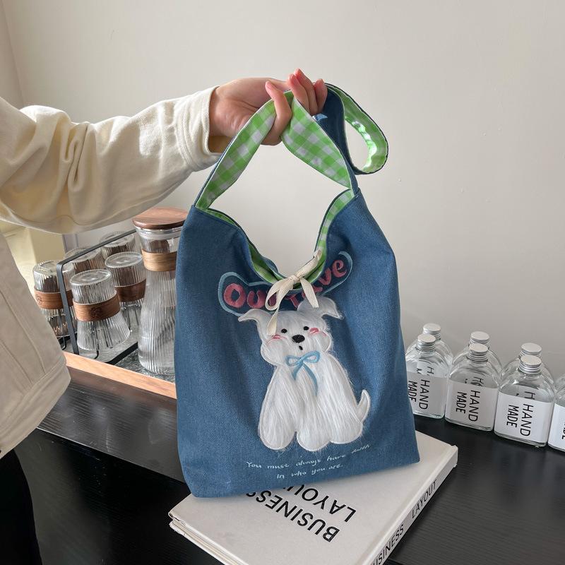Cute puppy denim shoulder bag women s double-sided back red plaid canvas tote bag small fresh large-capacity handbag темно-синього кольору
Cute puppy denim shoulder bag women s double-sided back red plaid canvas tote bag small fresh large-capacity handbag темно-синього кольору