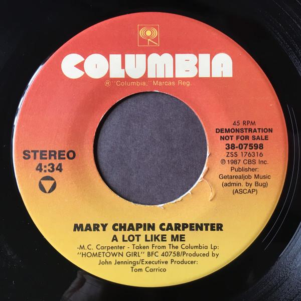 7inch Record MARY CHAPIN CARPENTER - A Lot Like Me 3807598PROMO Columbia 1987 US Folk Used
7inch Record MARY CHAPIN CARPENTER - A Lot Like Me 3807598PROMO Columbia 1987 US Folk Used