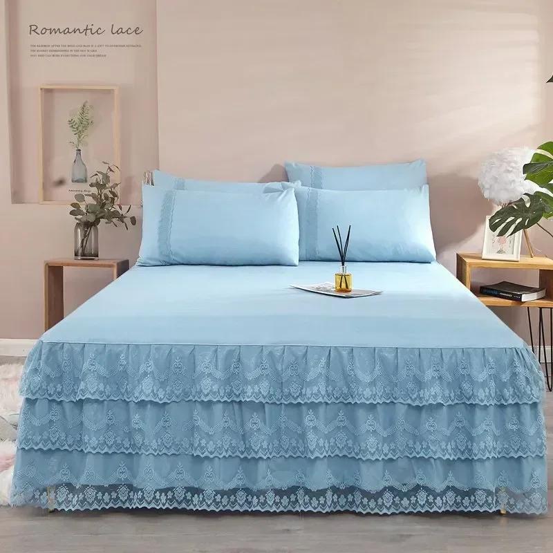 Luxury Lace Bed Skirt Summer Bedspread Solid Satin Rayon Bed Linen Couple Bedding Single Double Queen King Size Bed Sheet 2pc pillowcase48x72 синій
Luxury Lace Bed Skirt Summer Bedspread Solid Satin Rayon Bed Linen Couple Bedding Single Double Queen King Size Bed Sheet 2pc pillowcase48x72 синій