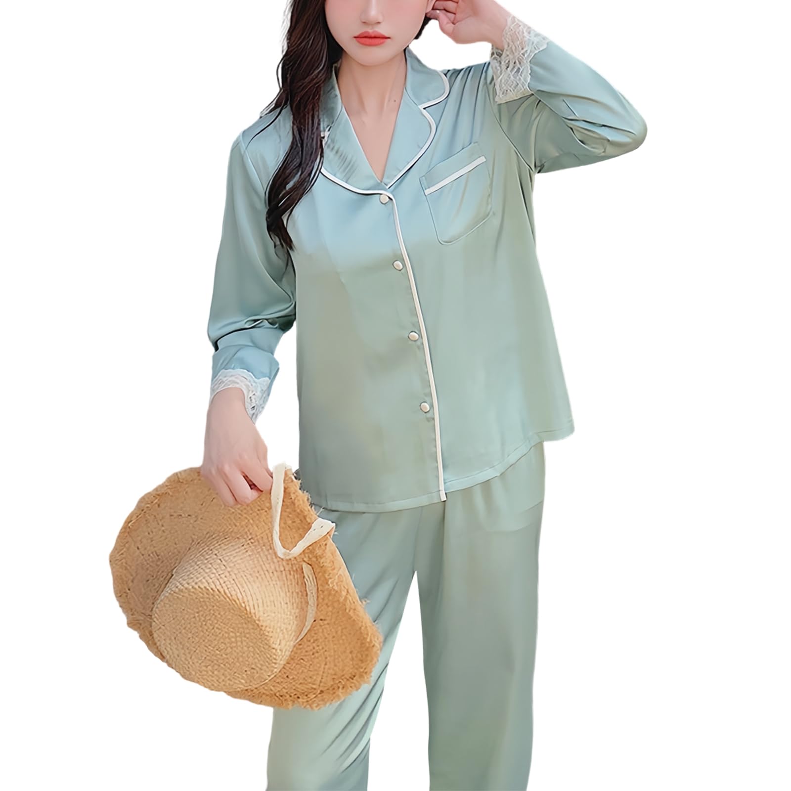 DayaEmmoTQ Кружево Шелк Длинный Корейский Лед Гладкий и Удобный для и Весна Женская Пижама, Домашняя одежда, Рукава, Стиль, Шелк, V-образный вырез, Ощущение, зелёный
DayaEmmoTQ Кружево Шелк Длинный Корейский Лед Гладкий и Удобный для и Весна Женская Пижама, Домашняя одежда, Рукава, Стиль, Шелк, V-образный вырез, Ощущение, зелёный