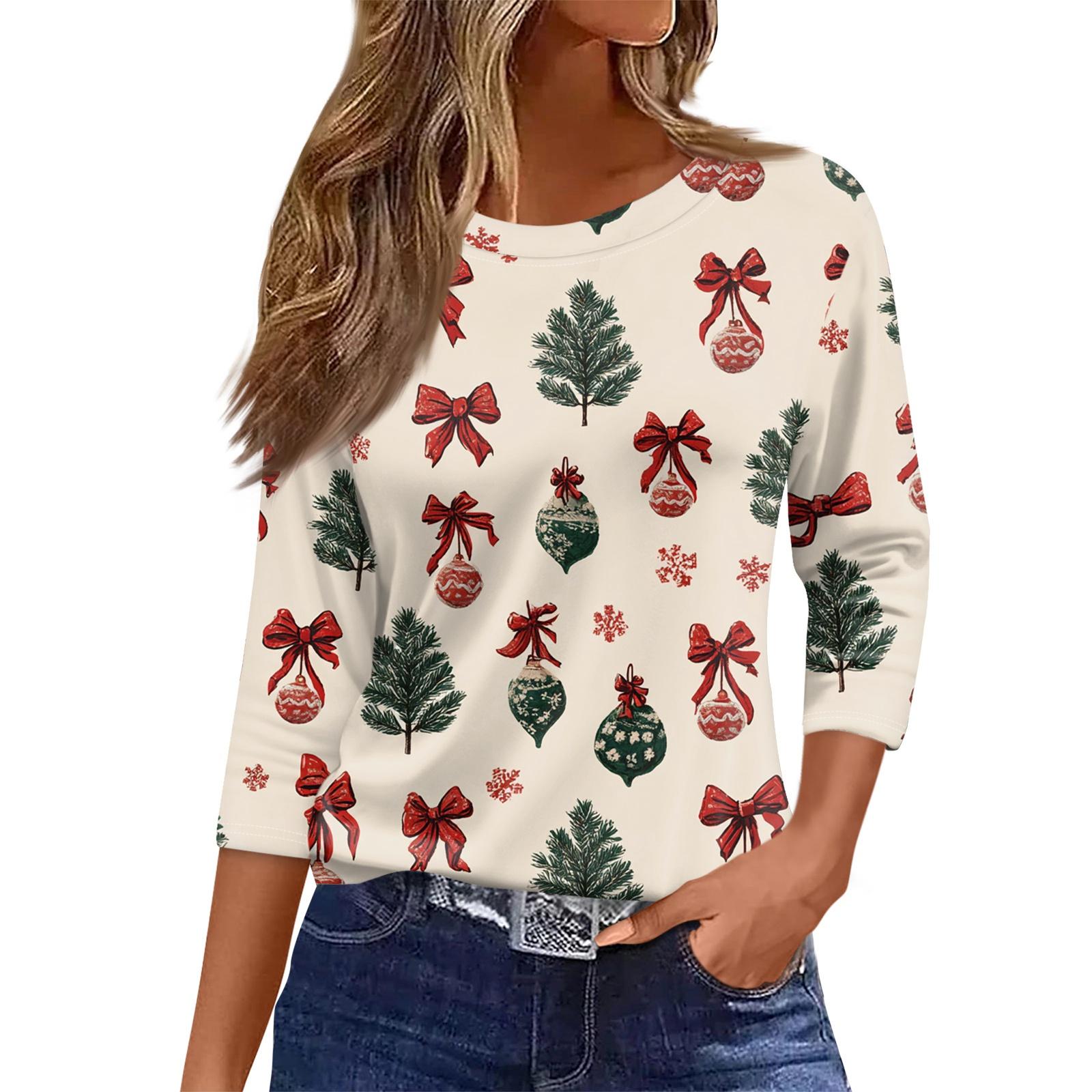 Женский топ с круглым вырезом и рукавом 3/4 с рождественским принтом L бежевый
Женский топ с круглым вырезом и рукавом 3/4 с рождественским принтом L бежевый