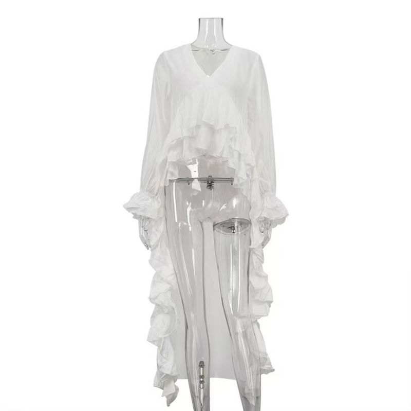 Western Style New Fashion V-neck Frill Long sleeve Shirts Top V-Neck Lotus Leaf Shirt White L
Western Style New Fashion V-neck Frill Long sleeve Shirts Top V-Neck Lotus Leaf Shirt White L