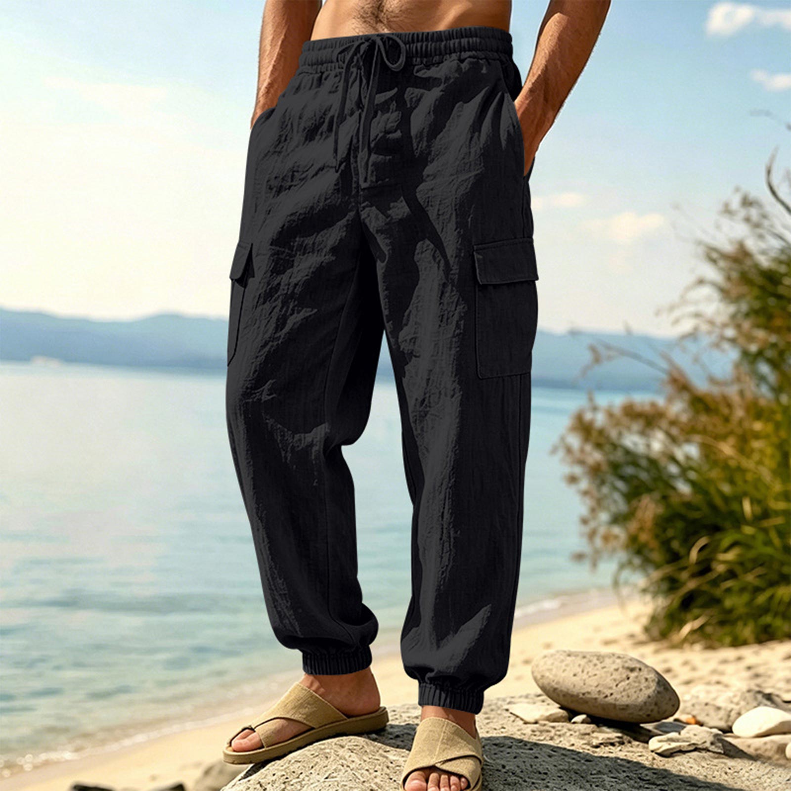 Men s Summer Straight Leg Linen Casual Pants Multi Pocket Cargo Trousers Loose Breathable Beach Pants Vacation Wide Leg Pants L чёрный
Men s Summer Straight Leg Linen Casual Pants Multi Pocket Cargo Trousers Loose Breathable Beach Pants Vacation Wide Leg Pants L чёрный