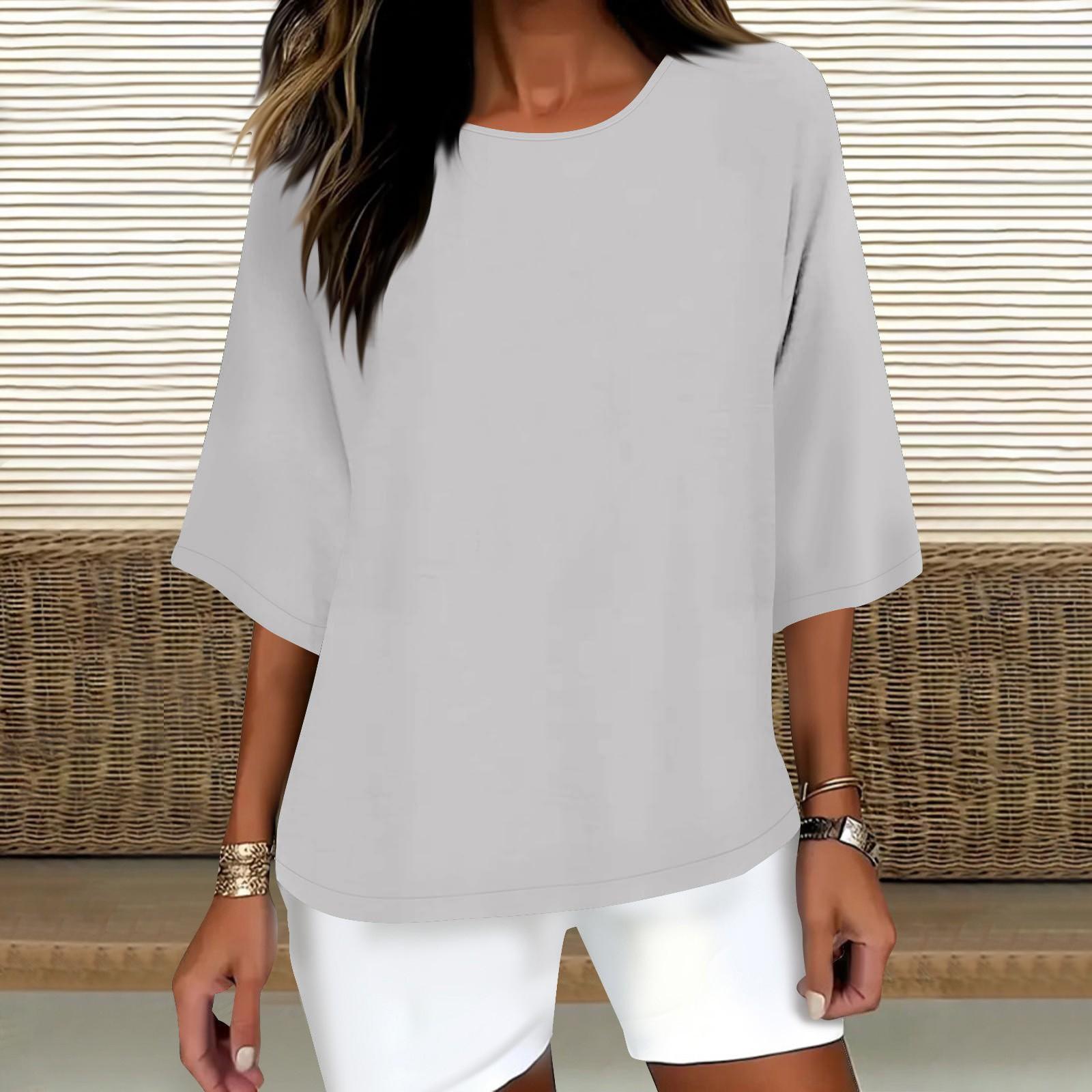 Жіноча мода Однотонна повсякденна футболка Рукав сім восьмих Круглий виріз Бавовняний топ L світло-сірий колір
Жіноча мода Однотонна повсякденна футболка Рукав сім восьмих Круглий виріз Бавовняний топ L світло-сірий колір
