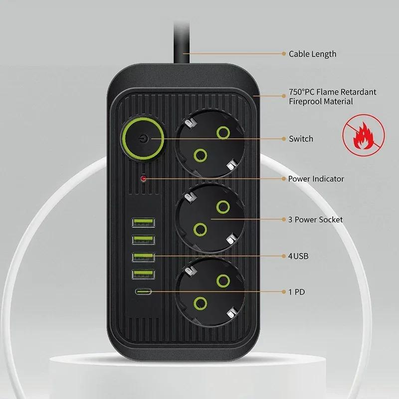 EU Plug Power Strip Extension Cable with Multiple AC Outlets USB Ports Surge Protector Network Filter and Individual Switch EU
EU Plug Power Strip Extension Cable with Multiple AC Outlets USB Ports Surge Protector Network Filter and Individual Switch EU