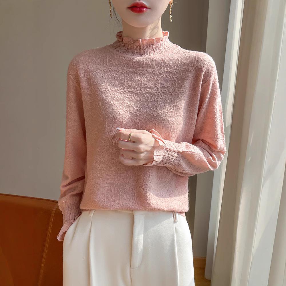 Women s Knit Ruffle Hem Jacquard Sweater - Thin, Hollow, Half High Neck for Spring/Summer. L (Fits 105-120 lbs)
Women s Knit Ruffle Hem Jacquard Sweater - Thin, Hollow, Half High Neck for Spring/Summer. L (Fits 105-120 lbs)