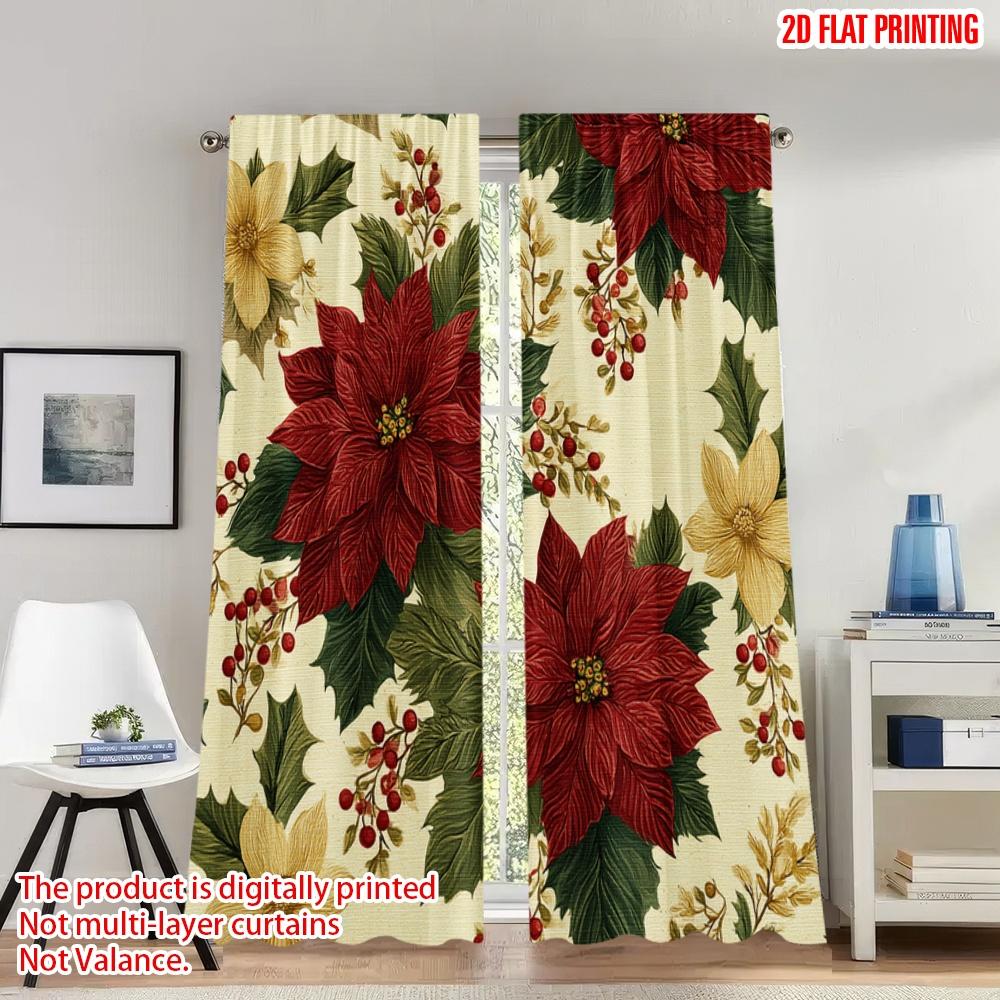Set Of 2 Flat Printing Christmas Scene Curtains Poinsettia Holly Berries Digital Printed Polyester Drapes Holiday Made W100*H70(CM)-Grommet top&1PCS
Set Of 2 Flat Printing Christmas Scene Curtains Poinsettia Holly Berries Digital Printed Polyester Drapes Holiday Made W100*H70(CM)-Grommet top&1PCS