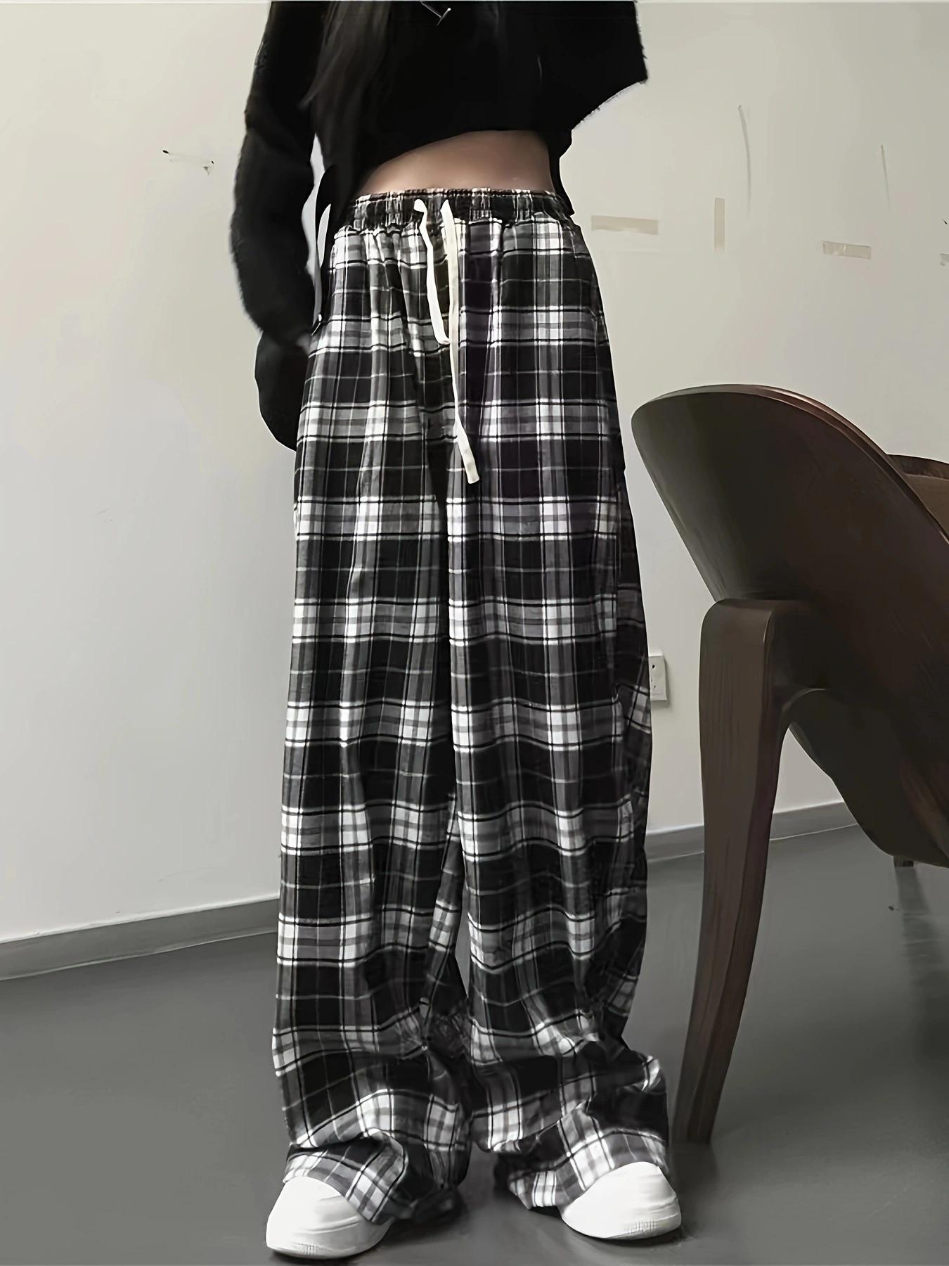 2026 Summer High-Waisted Plaid Loose Pants - Black and White Large
2026 Summer High-Waisted Plaid Loose Pants - Black and White Large
