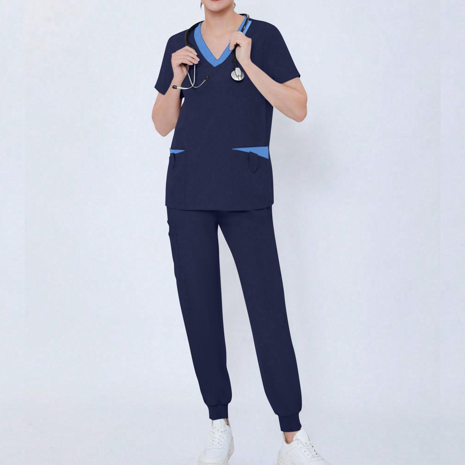 Ladies Two-piece Set Short Sleeved Color Pocket Top Pants Work Clothes Two-Piece Set L Темно-синій
Ladies Two-piece Set Short Sleeved Color Pocket Top Pants Work Clothes Two-Piece Set L Темно-синій