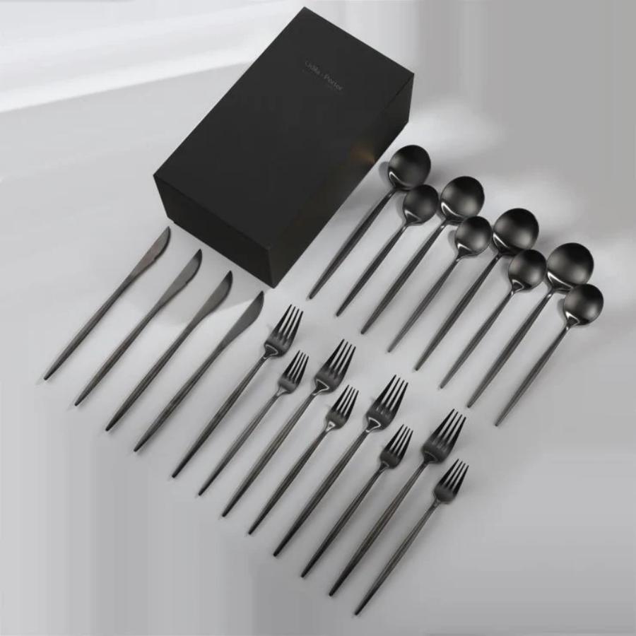 20-Piece Matte Black Silverware Set with dessert spoon fork, Stainless Steel Flatware Set, Kitchen Utensil Set Service for 4
20-Piece Matte Black Silverware Set with dessert spoon fork, Stainless Steel Flatware Set, Kitchen Utensil Set Service for 4