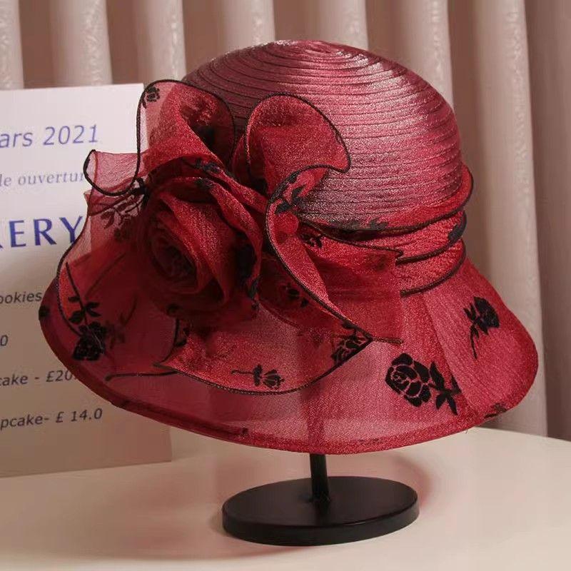 Шляпа от солнца женская летняя органза цветок рыболовная дорожная козырек от солнца анти-УФ ретро шляпа M(56-58CM)