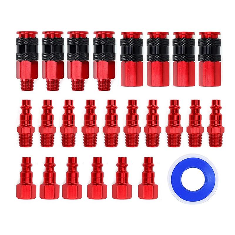 25Pieces 1/4Inch NPT Air Coupler And Plug Kit Industrial Aluminum Quick Connect Connector Set червоний
25Pieces 1/4Inch NPT Air Coupler And Plug Kit Industrial Aluminum Quick Connect Connector Set червоний