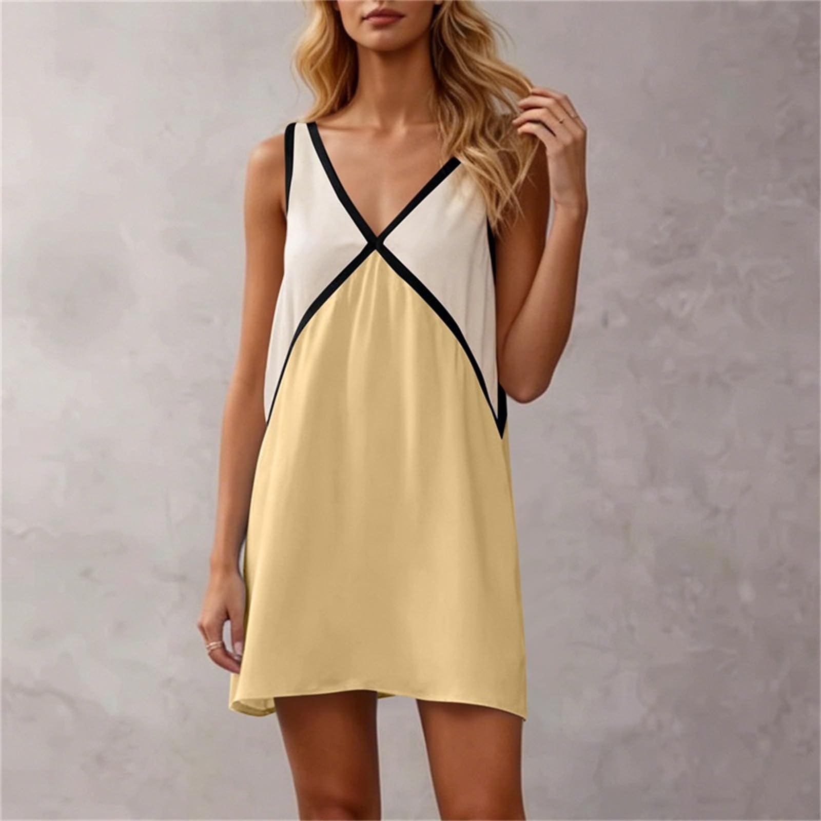 Women s Casual V Neck Loose Fit Sleeveless Dress Color Block Mini Dress Summer Beachwear Lightweight Comfortable XL жовтий
Women s Casual V Neck Loose Fit Sleeveless Dress Color Block Mini Dress Summer Beachwear Lightweight Comfortable XL жовтий