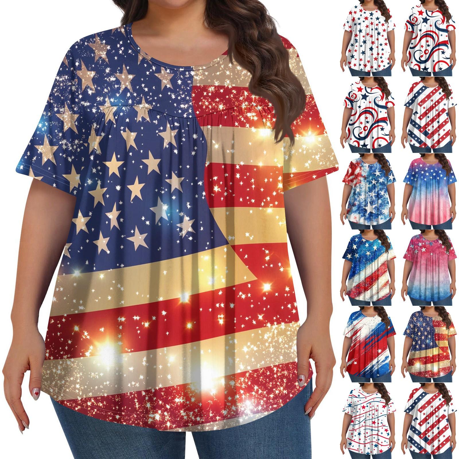 Women s Fashion Plus-size Casual Short-sleeved Independence Day Print Crew-neck Front Pleat Top L
Women s Fashion Plus-size Casual Short-sleeved Independence Day Print Crew-neck Front Pleat Top L