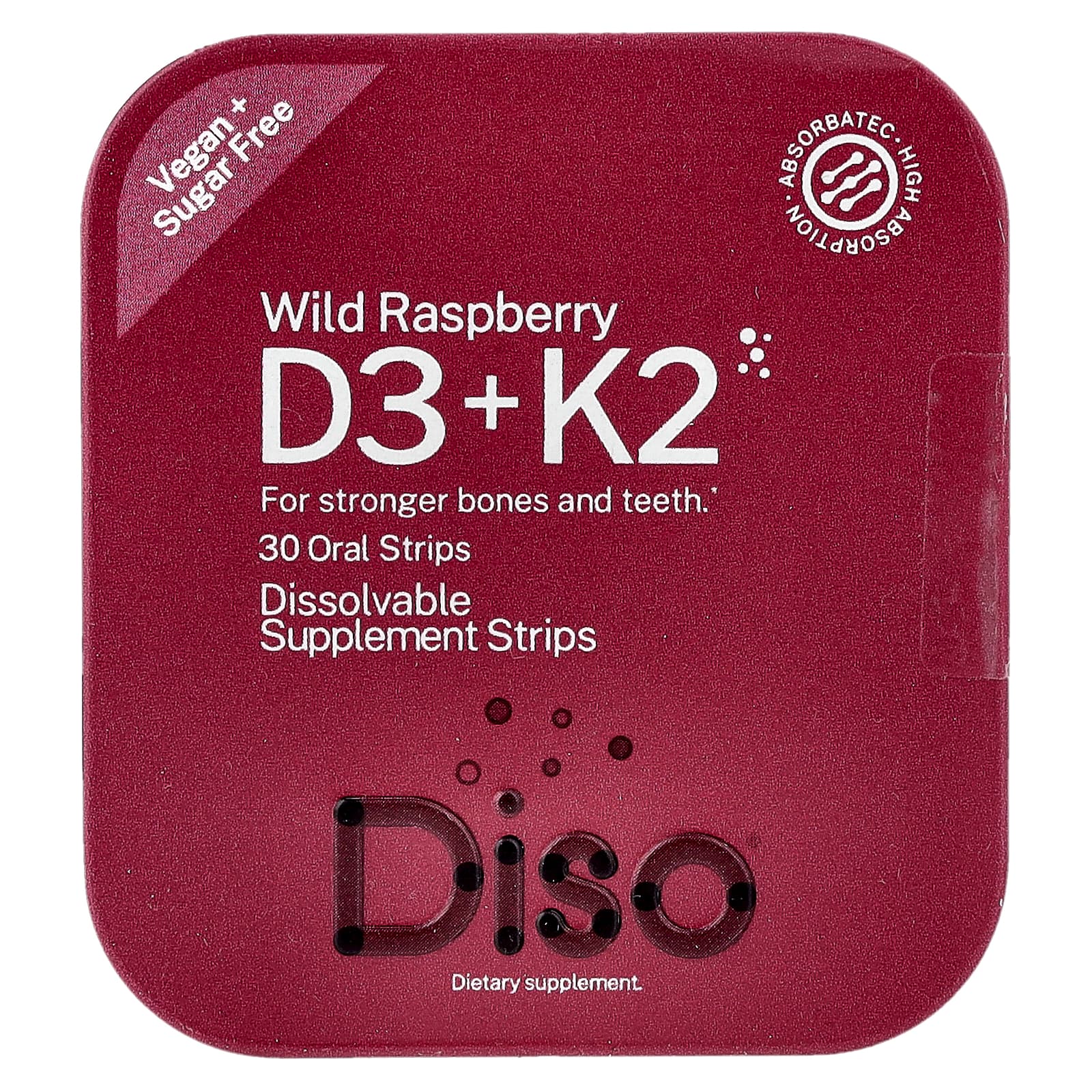 Diso, Vitamin D3 + K2, Wild Raspberry, Oral Strips, 30
Diso, Vitamin D3 + K2, Wild Raspberry, Oral Strips, 30