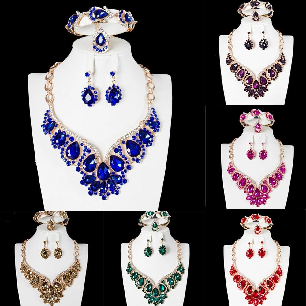 4 шт. Дубай, Нигерия, кристалл с цирконием, кулон, ожерелье, серьги, браслет, комплект колец, женский комплект ювелирных изделий для свадебной вечеринки, эффектный вечер 
4 шт. Дубай, Нигерия, кристалл с цирконием, кулон, ожерелье, серьги, браслет, комплект колец, женский комплект ювелирных изделий для свадебной вечеринки, эффектный вечер