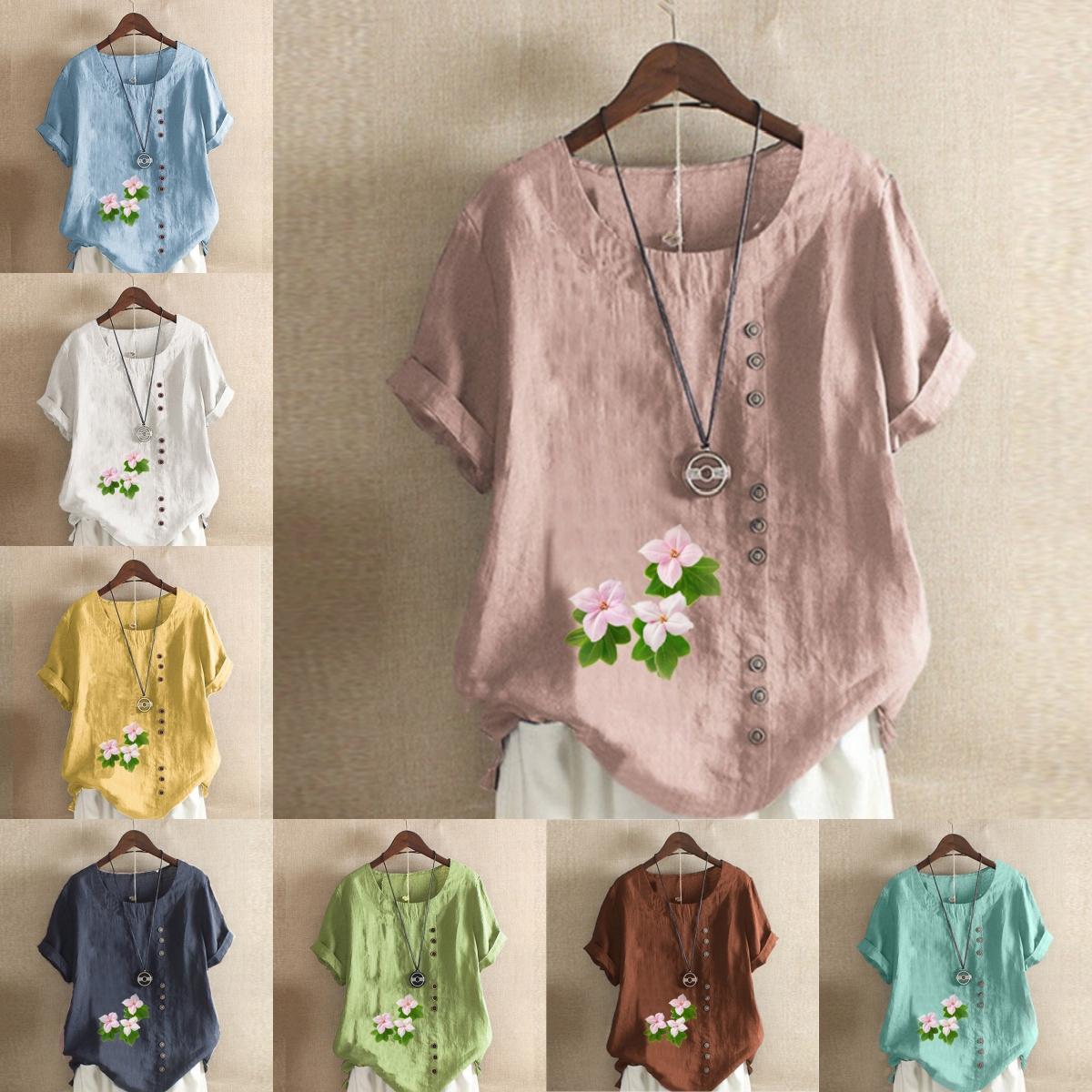 Women s Fashion Flowers Print Short Sleeve T-shirt Loose Cotton Shirt Casual Loose Summer Blouse Tops
Women s Fashion Flowers Print Short Sleeve T-shirt Loose Cotton Shirt Casual Loose Summer Blouse Tops