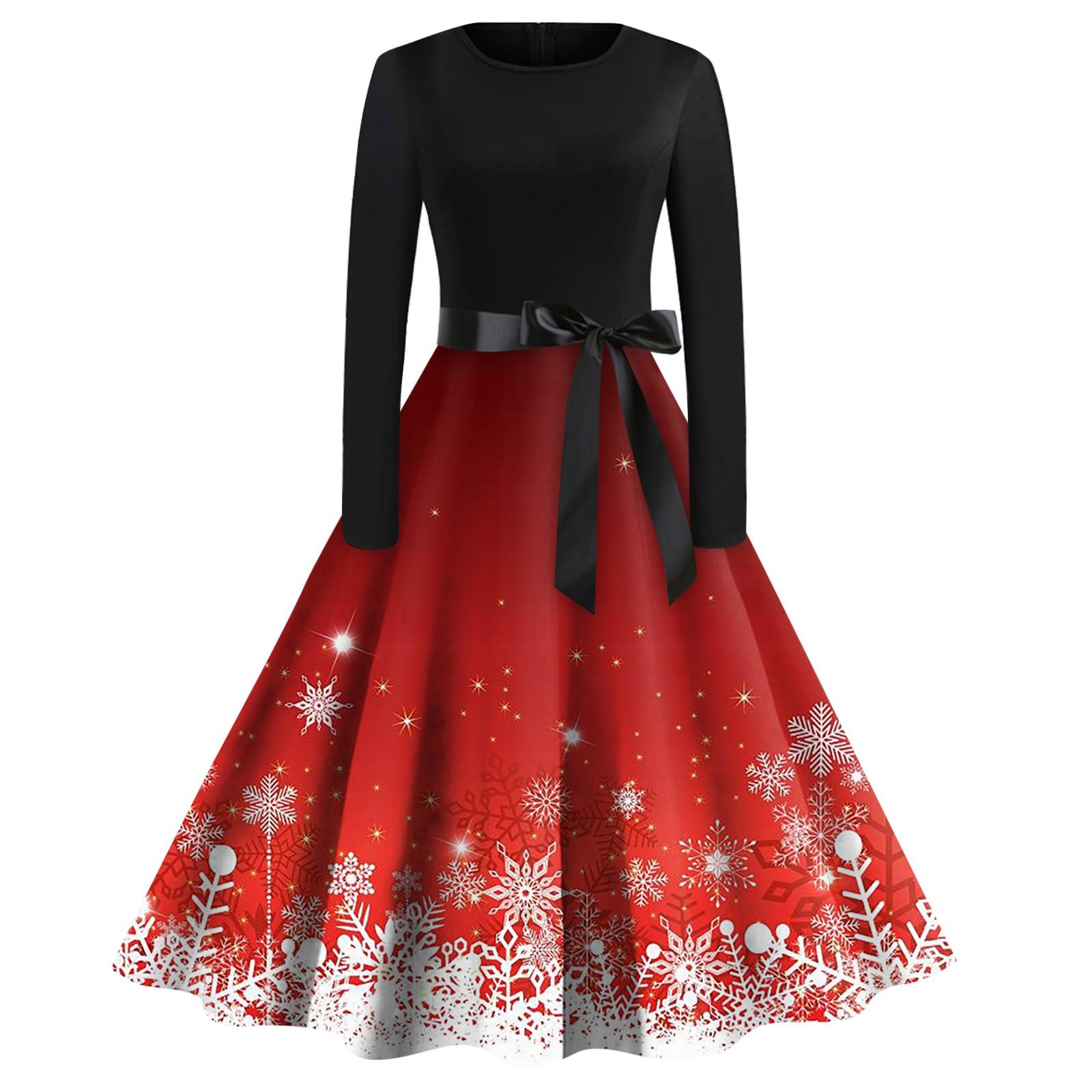 Женское повседневное модное рождественское платье с длинными рукавами и принтом снежинок, вечерние повседневные платья с вырезом и круглым вырезом L белый