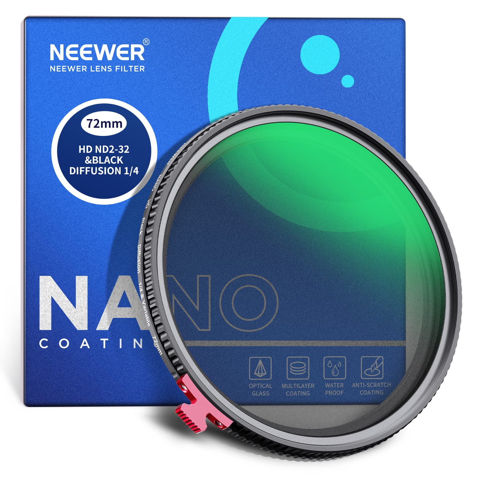 NEEWER 72mm Black Diffused Effect Variable ND HD Neutral Density Filter for Dreamy Cinematic No 1/4 Filter, 2-in-1 ND2-ND32 Filter, Effects,
NEEWER 72mm Black Diffused Effect Variable ND HD Neutral Density Filter for Dreamy Cinematic No 1/4 Filter, 2-in-1 ND2-ND32 Filter, Effects,