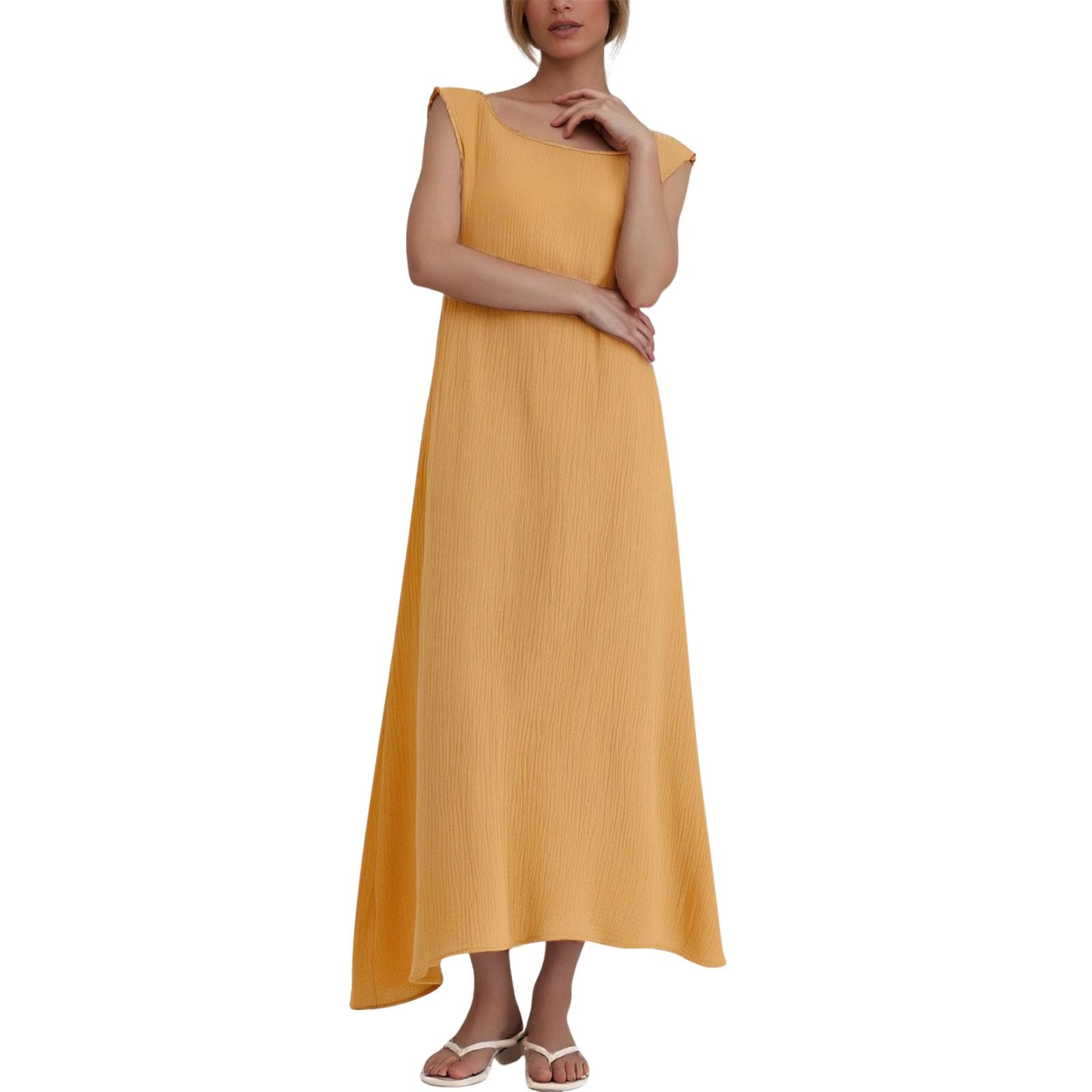 Женские хлопковые льняные повседневные платья с круглым вырезом без рукавов и карманами, длинные XL жёлтый
Женские хлопковые льняные повседневные платья с круглым вырезом без рукавов и карманами, длинные XL жёлтый