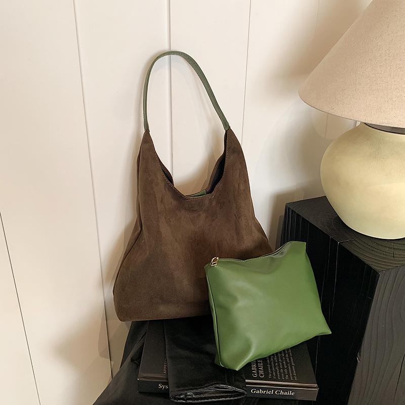 Ретро мягкая замшевая сумка-ведро для женщин, новый стиль, осень и зима, популярная, вместительная, сумка-мешок через плечо, сумка-тоут