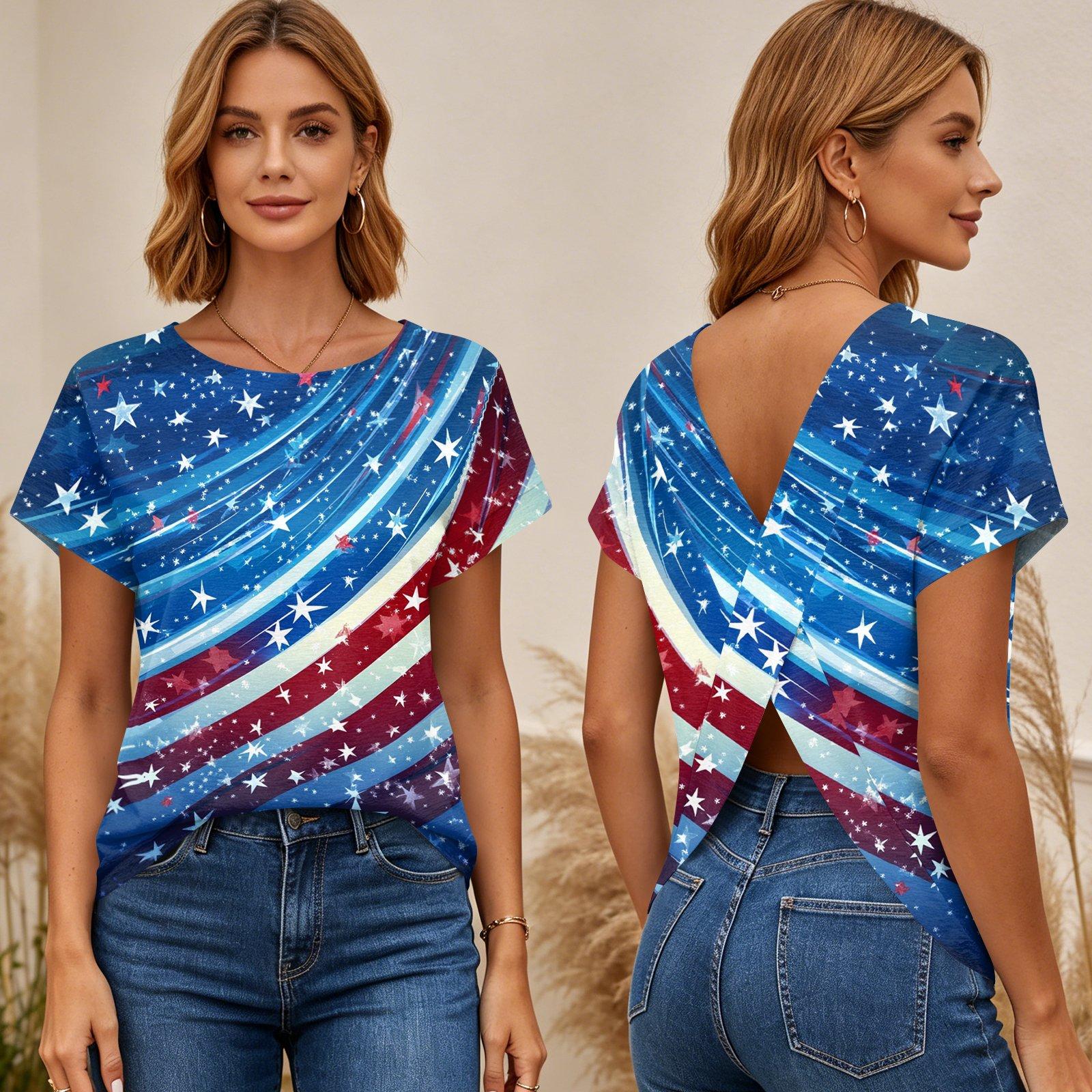 Women s Short Sleeve Top Cross Back T-Shirt Floral Print Lightweight Casual Blouse Summer Shirt L
Women s Short Sleeve Top Cross Back T-Shirt Floral Print Lightweight Casual Blouse Summer Shirt L